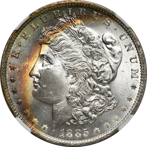 Five toned 1885-O NGC MS-65