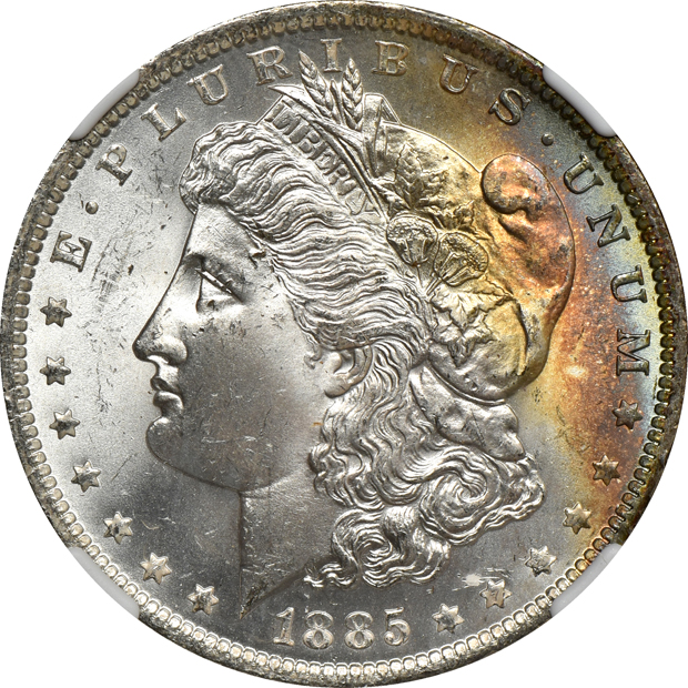 Five toned 1885-O NGC MS-65