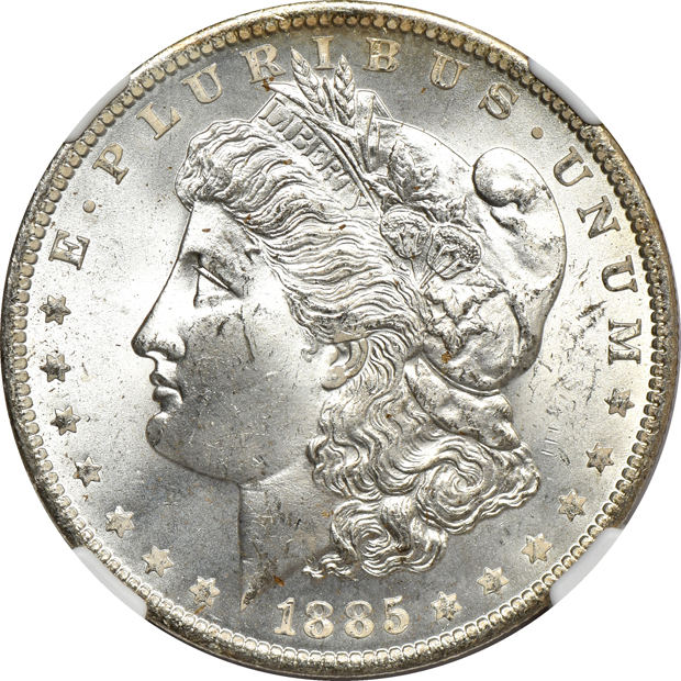 Eight 1885-O NGC MS-65