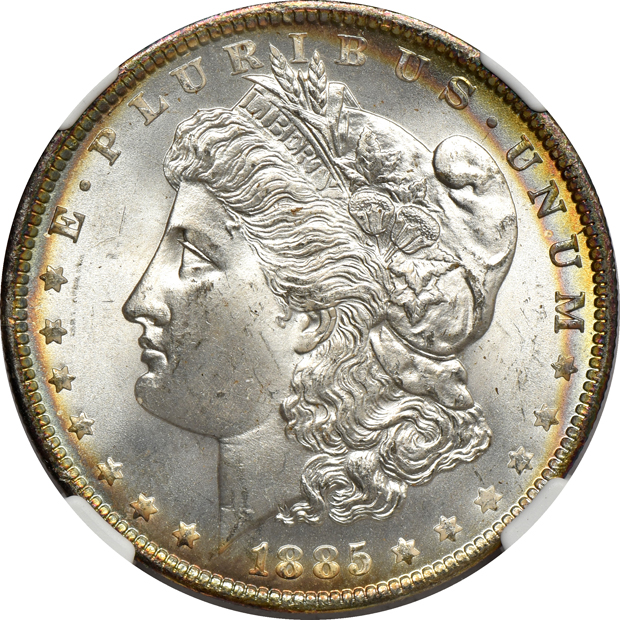 Six toned 1885-O NGC MS-66