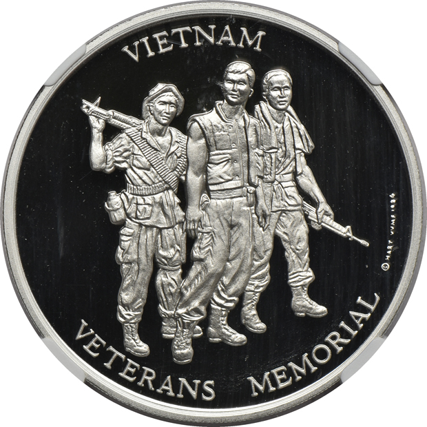 Pobjoy Mint - 1984 Vietnam Veterans Memorial Gold, Palladium, Platinum, and Silver four piece set, all NGC