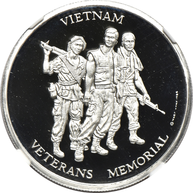 Pobjoy Mint - 1984 Vietnam Veterans Memorial Gold, Palladium, Platinum, and Silver four piece set, all NGC