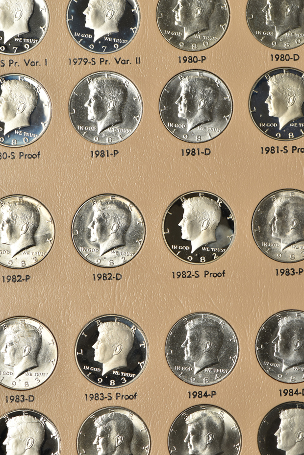 Complete collection of Kennedy half-dollars, including proof-only issues, through 2012-D, in a Dansco 8166 album