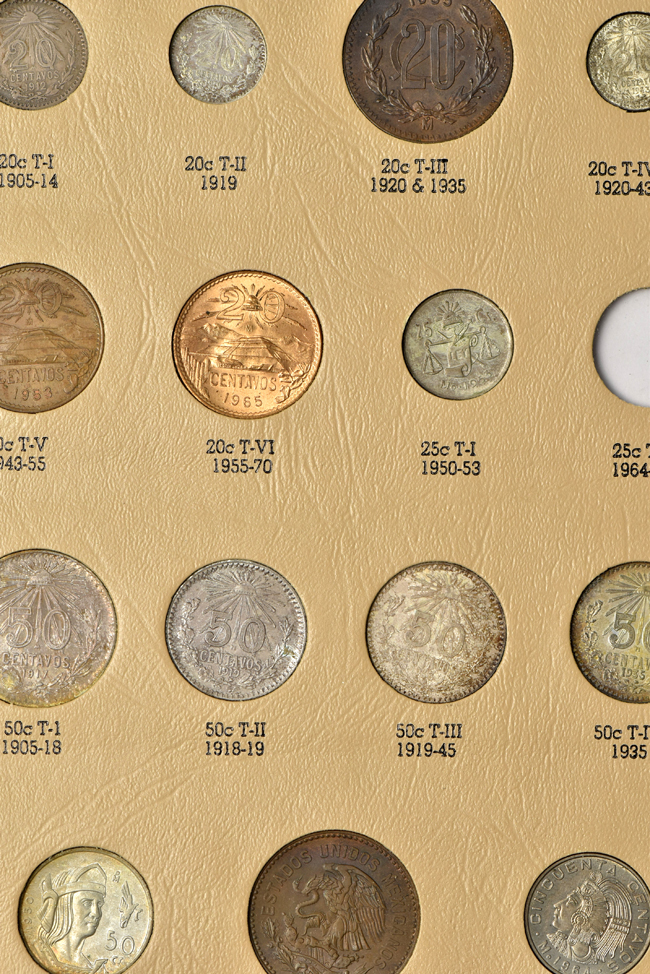 Multiple - Fifty-six different Mexico type coins in a Dansco 7220 album, and sixty-three different Austria type coins in a Continental album