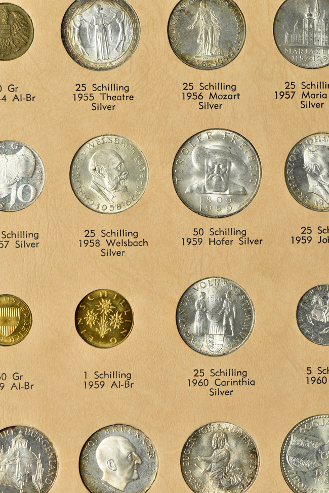 Multiple - Fifty-six different Mexico type coins in a Dansco 7220 album, and sixty-three different Austria type coins in a Continental album
