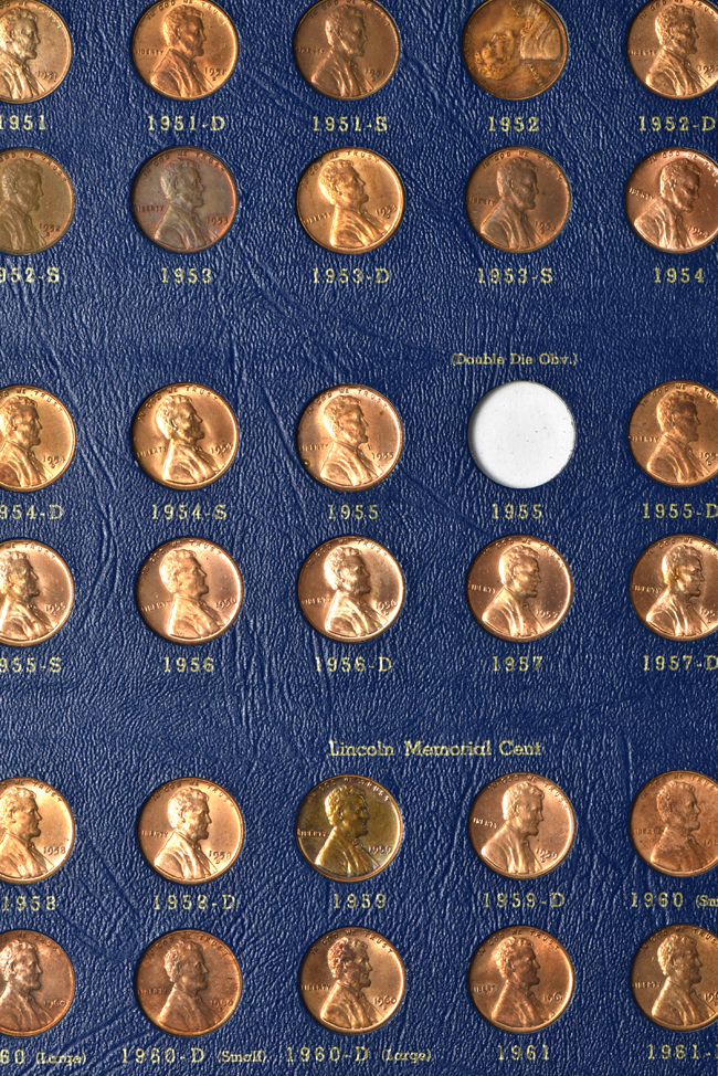 Collection of 151 different Lincoln cents in two Whitman albums, 9405 and 9406