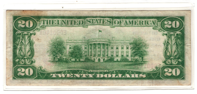 1929 $20 Type 1 - Lake Charles, LA Charter #10836 - VF