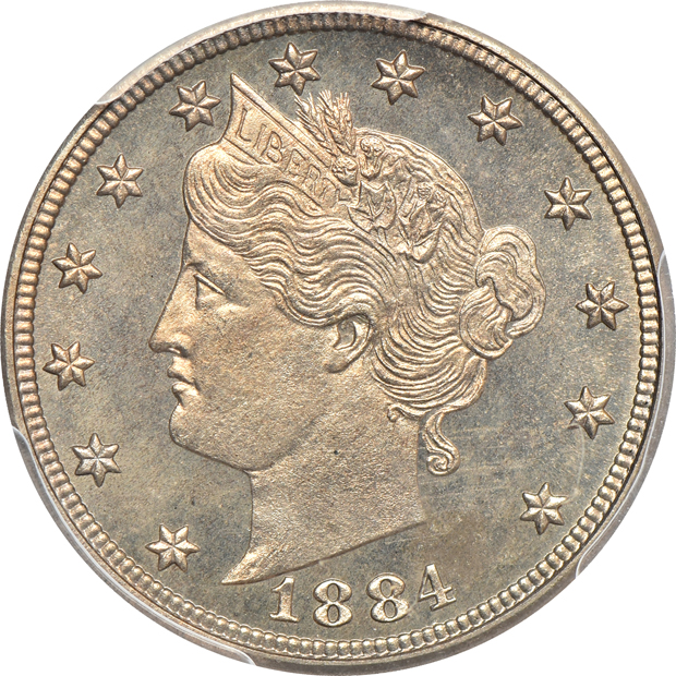 1884 Liberty nickel PCGS PR-65, and a 1904 Barber dime NGC MS-64 CAC