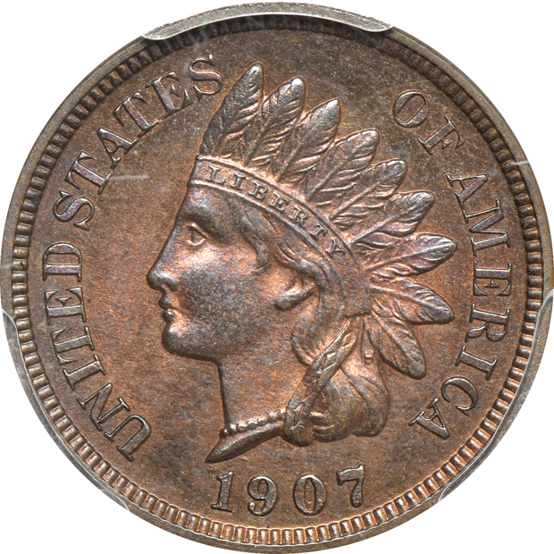 1907 PCGS PR-64, and a 1909 PCGS MS-65RB CAC
