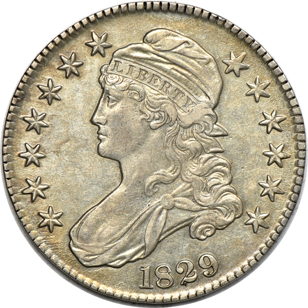 Nine Capped Bust half-dollars, as described