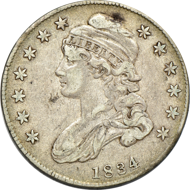 Nine Capped Bust half-dollars, as described