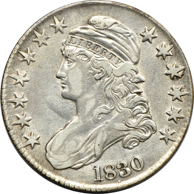 Nine Capped Bust half-dollars, as described