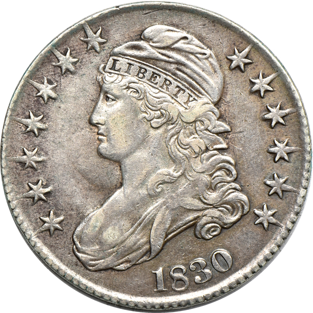 Nine Capped Bust half-dollars, as described