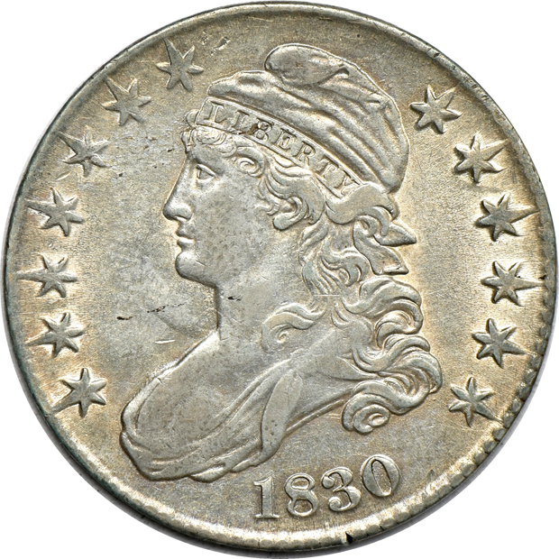 Nine Capped Bust half-dollars, as described