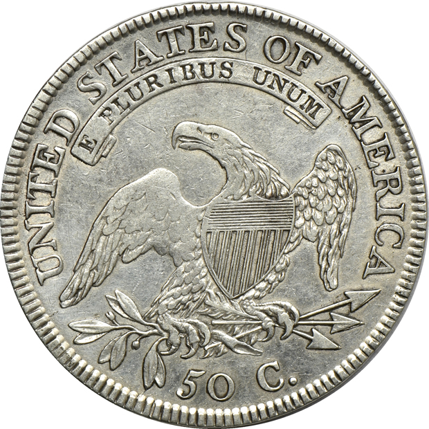 Five Capped Bust half-dollars, XF-AU details/cleaned