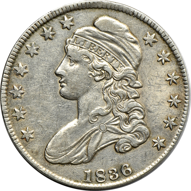 Five Capped Bust half-dollars, XF-AU details/cleaned