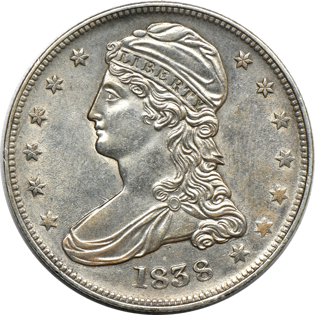Eight Capped Bust half-dollars, XF-AU