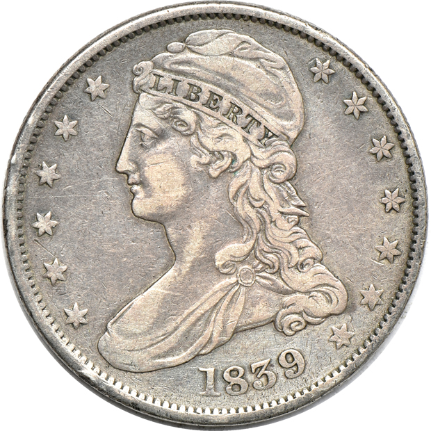 Eight Capped Bust half-dollars, XF-AU