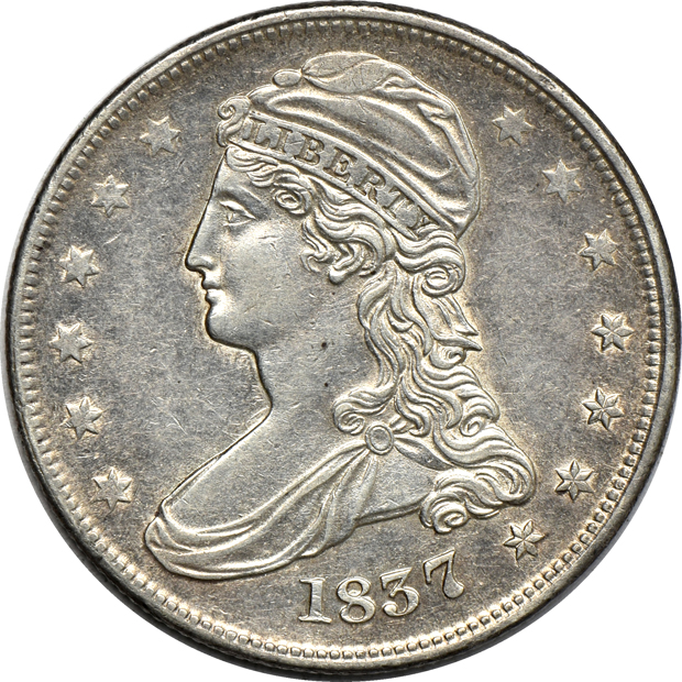 Eight Capped Bust half-dollars, XF-AU