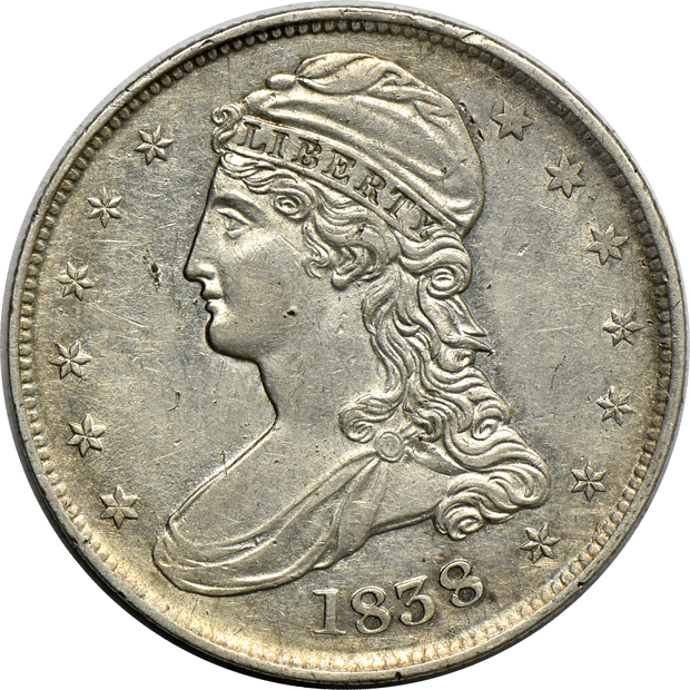 Eight Capped Bust half-dollars, XF-AU