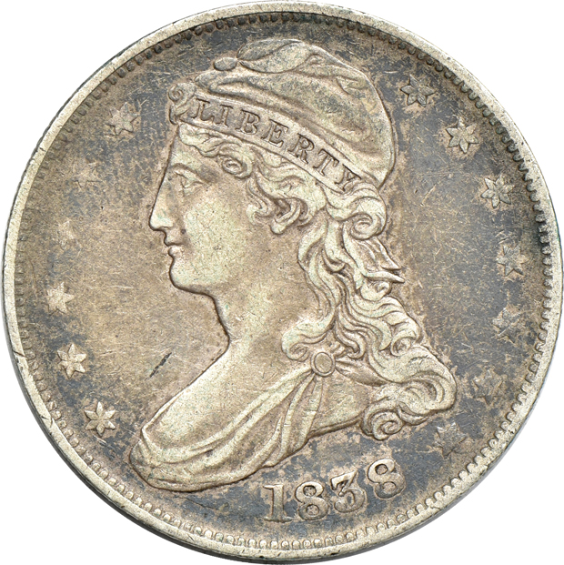 Eight Capped Bust half-dollars, XF-AU