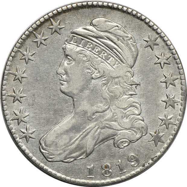 Five Capped Bust half-dollars, XF