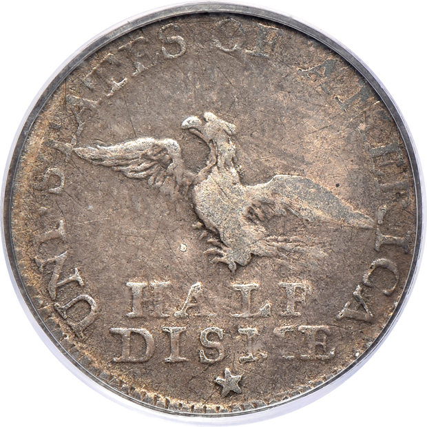 1792 Half Disme, Mint Error Laminated Planchet Obverse, PCGS VF-25