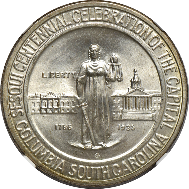 1925 Stone Mountain MS-65, 1936-D Columbia MS-66, and a 1937 Texas MS-66, all NGC CAC