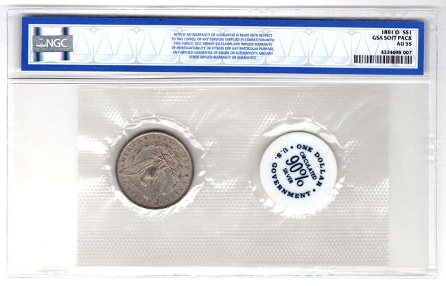1891-O GSA Soft Pack NGC AU-55