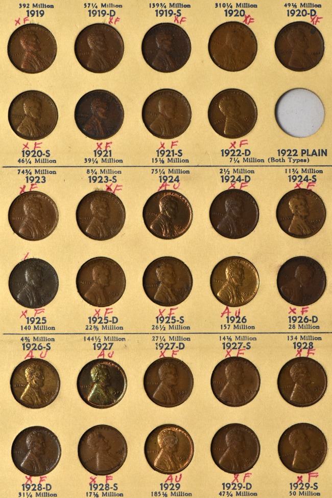 Partial collections of Lincoln cents including a 1909-S VDB and other semi-keys