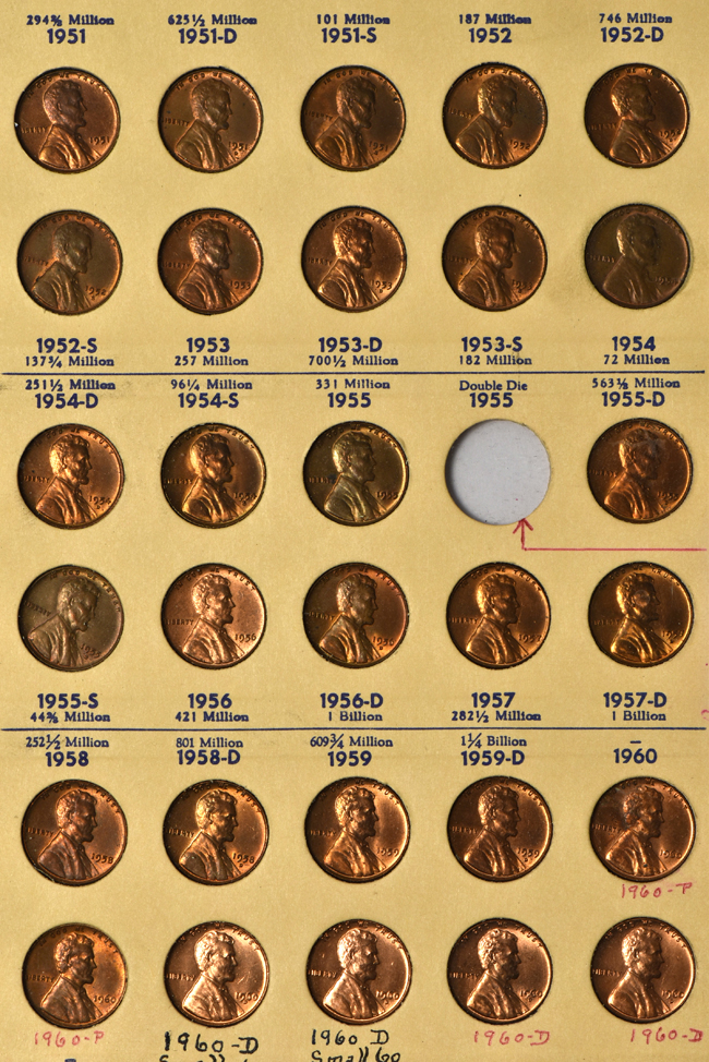 Partial collections of Lincoln cents including a 1909-S VDB and other semi-keys