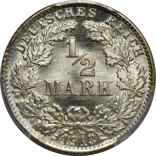 Multiple - Five German coins and an 1876-CS Denmark ore, all six PCGS