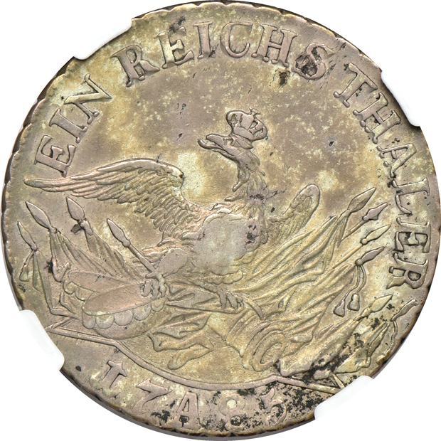 Germany - 1769-SR Nurnberg 20 kreuzer MS-63, 1785-A Prussia taler XF-40, and a 1930-S 5 mark MS-64, all NGC