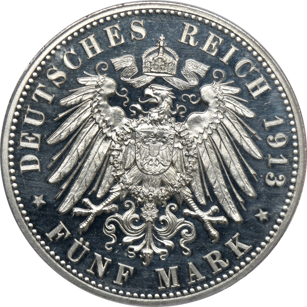 Germany - 1913-A Prussia 5 Mark - PCGS PR-63