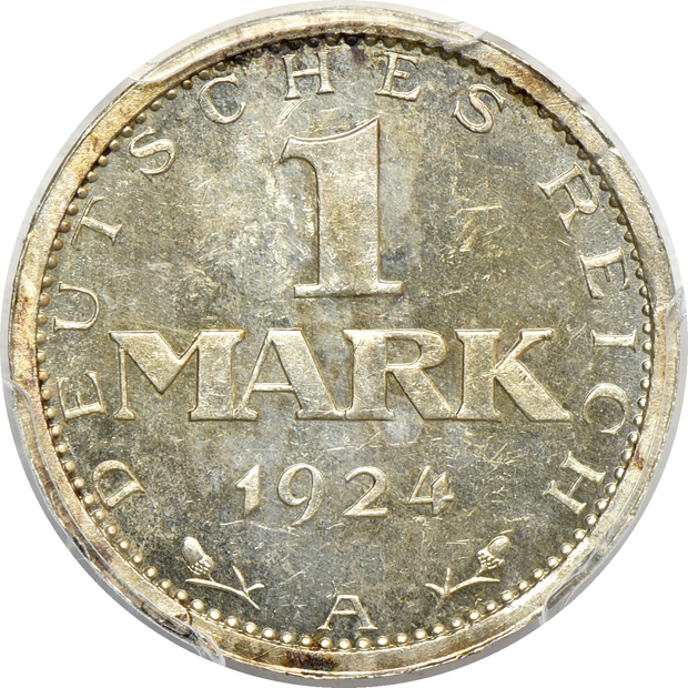 Germany - 1924-A Weimar Republic mark PCGS PR-63, and a 1928-D Dinkelsbuhl 3 mark ANACS PR-55/cleaned 