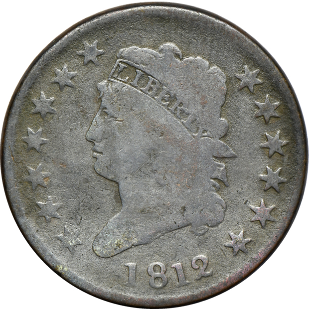 Twelve large cents, seven Draped Bust and five Classic Head, as described
