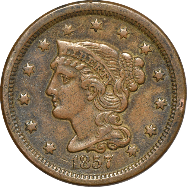 Eleven large cents, four Liberty Head and seven Braided Hair, as described