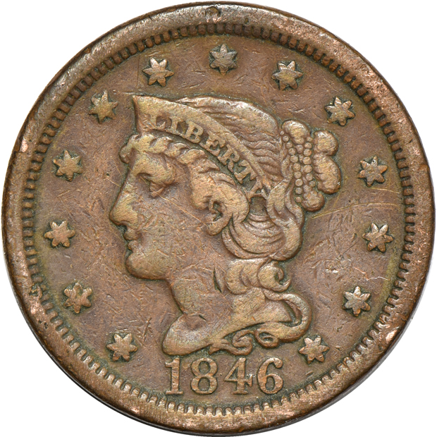 Eleven large cents, four Liberty Head and seven Braided Hair, as described