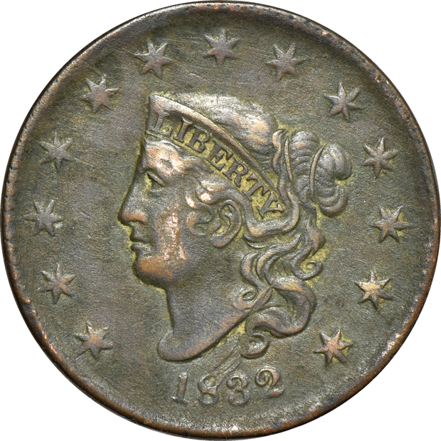 Eleven large cents, four Liberty Head and seven Braided Hair, as described