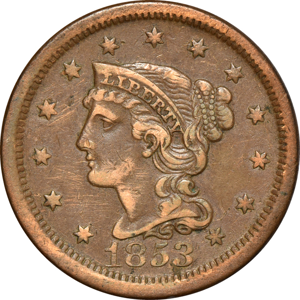 Eighteen large cents, six Liberty Head and twelve Braided Hair, as described