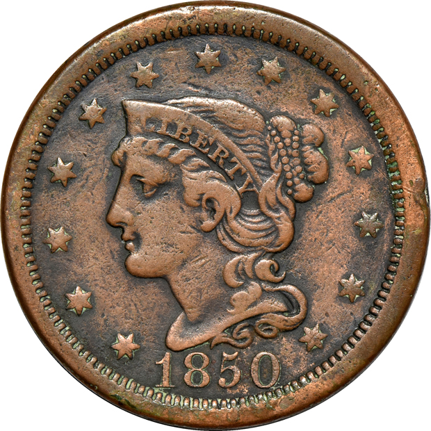 Eighteen large cents, six Liberty Head and twelve Braided Hair, as described