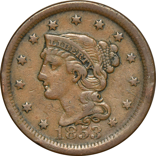 Eighteen large cents, six Liberty Head and twelve Braided Hair, as described