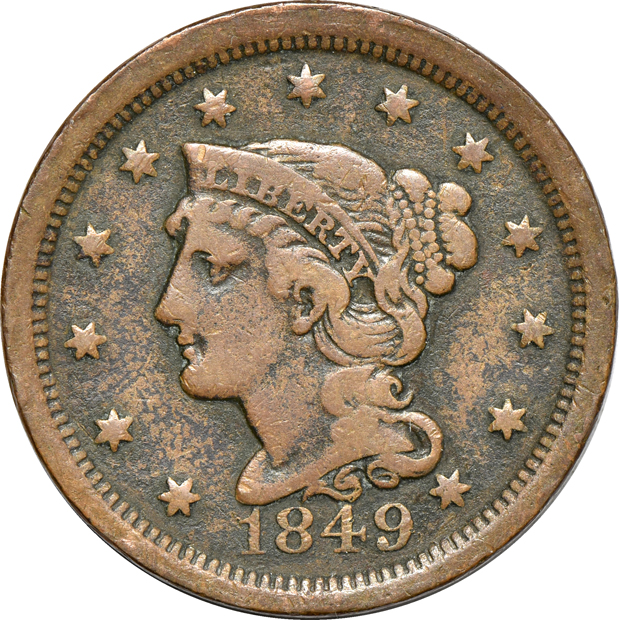 Eighteen large cents, six Liberty Head and twelve Braided Hair, as described