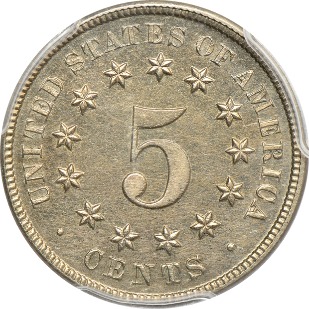 1875 Shield nickel PR-63, 1889 Liberty nickel PR-64, and a 1908 Liberty nickel PR-64, all PCGS