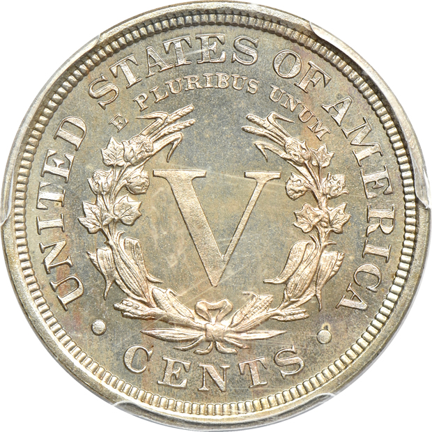 1875 Shield nickel PR-63, 1889 Liberty nickel PR-64, and a 1908 Liberty nickel PR-64, all PCGS