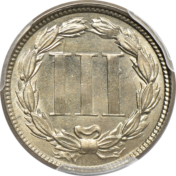 1870 two-cent piece PR-63RB, and an 1865 three-cent nickel MS-64, both PCGS