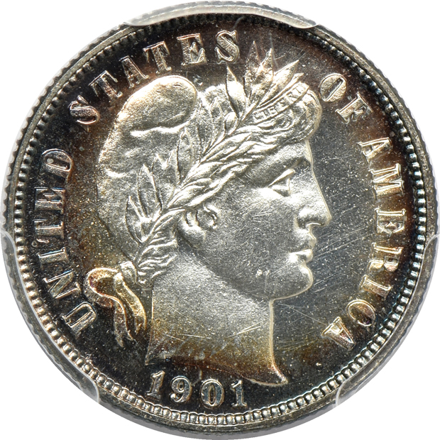1894 Barber half-dollar PR-61, and a 1901 Barber dime PR-63, both PCGS