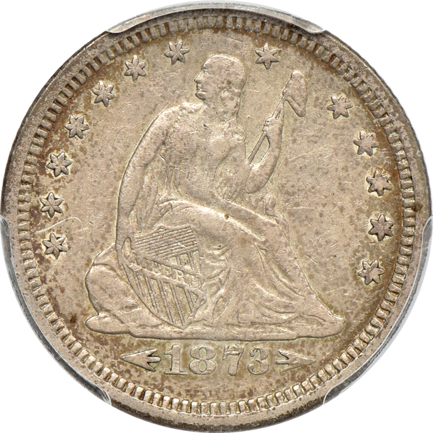 1846 Seated dollar and an 1873-S with arrows Seated quarter, both PCGS VF-35