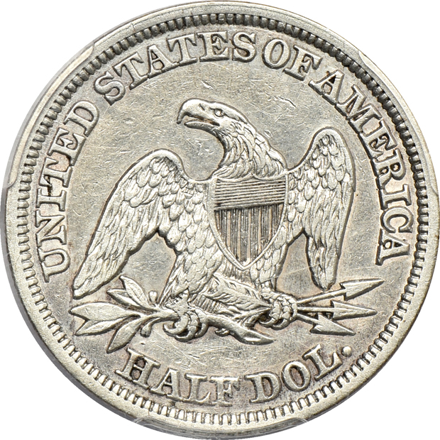 1832 Bust half-dollar NGC AU-50, 1846 Tall Date Liberty Seated half-dollar PCGS XF-40, and an 1847 Liberty Seated dollar PCGS VF details/smoothed