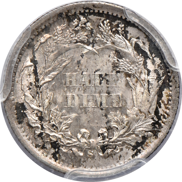 1873-S Liberty Seated half-dime MS-64, plus three Barber quarters, all PCGS certified